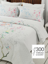 Gardenia Augusta 100% Cotton 300 TC White Floral Bedsheet with 2 Pillow Covers - Super King (120 L x 120 W inches)