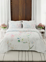 Gardenia Augusta 100% Cotton 300 TC White Floral Bedsheet with 2 Pillow Covers - Super King (120 L x 120 W inches)