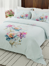 Gardenia Augusta 100% Cotton 300 TC Blue Floral Bedsheet with 2 Pillow Covers - Super King (120 L x 120 W inches)