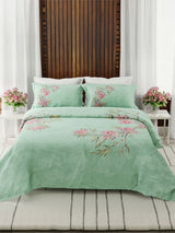 Gardenia Augusta 100% Cotton 300 TC Green Floral Bedsheet with 2 Pillow Covers - Super King (120 L x 120 W inches)