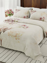Gardenia Augusta 100% Cotton 300 TC Cream Floral Bedsheet with 2 Pillow Covers - Super King (120 L x 120 W inches)