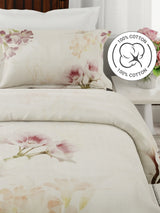Gardenia Augusta 100% Cotton 300 TC Cream Floral Bedsheet with 2 Pillow Covers - Super King (120 L x 120 W inches)