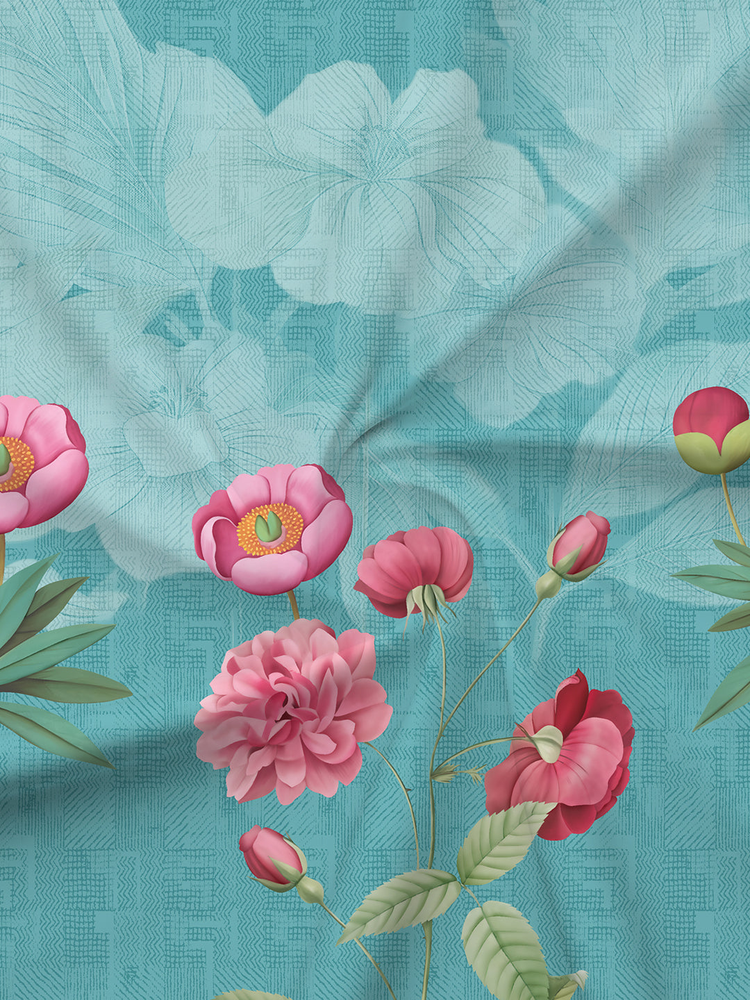 Gardenia Augusta 100% Cotton 300 TC Blue Floral Bedsheet with 2 Pillow Covers - Super King (120 L x 120 W inches)