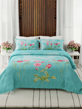 Gardenia Augusta 100% Cotton 300 TC Blue Floral Bedsheet with 2 Pillow Covers - Super King (120 L x 120 W inches)