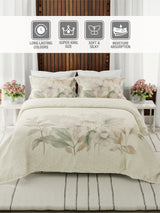 Gardenia Augusta 100% Cotton 300 TC Beige Floral Bedsheet with 2 Pillow Covers - Super King (120 L x 120 W inches)