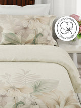Gardenia Augusta 100% Cotton 300 TC Beige Floral Bedsheet with 2 Pillow Covers - Super King (120 L x 120 W inches)