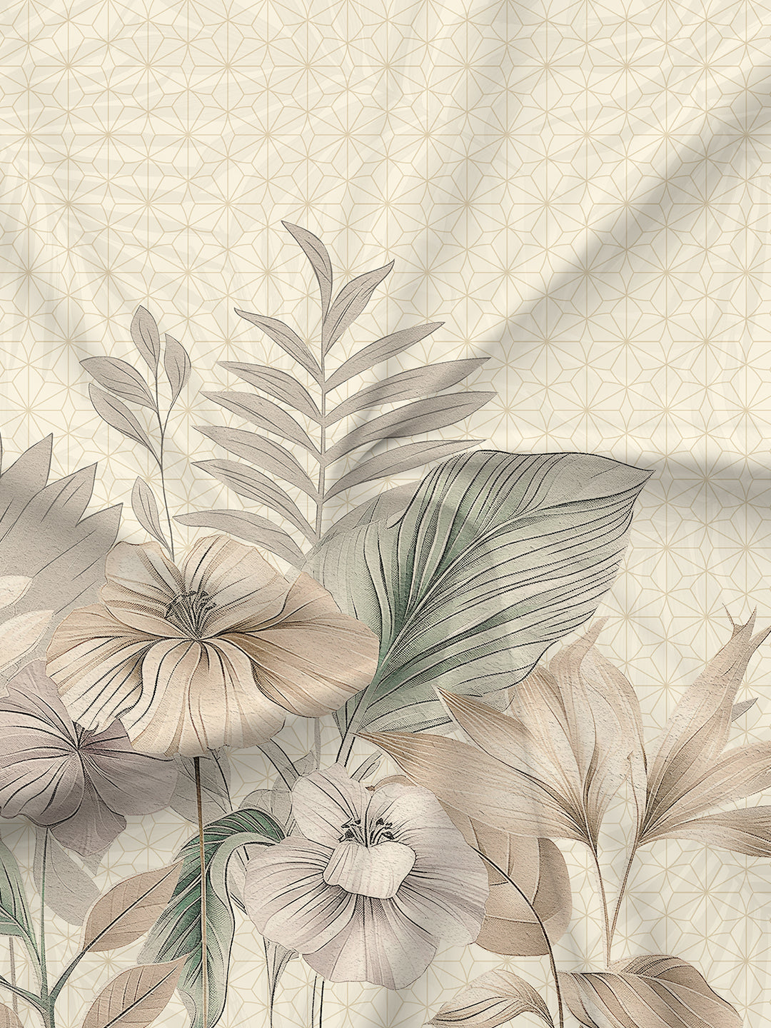 Gardenia Augusta 100% Cotton 300 TC Beige Floral Bedsheet with 2 Pillow Covers - Super King (120 L x 120 W inches)