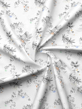 Gardenia Augusta 100% Cotton 300 TC White & Grey Digital Floral Print King Bedsheet with 2 Pillow Covers