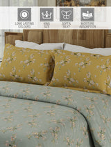 Gardenia Augusta 100% Cotton 300 TC Yellow & Grey Digital Floral Print King Bedsheet with 2 Pillow Covers