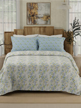 Gardenia Augusta 100% Cotton 300 TC Blue & White Digital Floral Print King Bedsheet with 2 Pillow Covers