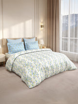 Gardenia Augusta 100% Cotton 300 TC King Bedsheet with 2 Pillow Covers | Blue & White Floral Digital Print