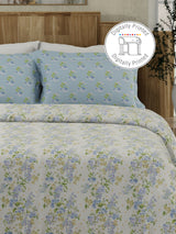 Gardenia Augusta 100% Cotton 300 TC Blue & White Digital Floral Print King Bedsheet with 2 Pillow Covers
