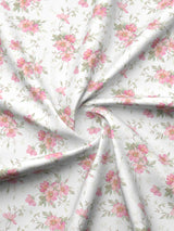 Gardenia Augusta 100% Cotton 300 TC White & Pink Digital Floral Print King Bedsheet with 2 Pillow Covers