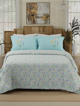 Gardenia Augusta 100% Cotton 300 TC Blue Digital Floral Print King Bedsheet with 2 Pillow Covers
