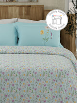 Gardenia Augusta 100% Cotton 300 TC Blue Digital Floral Print King Bedsheet with 2 Pillow Covers