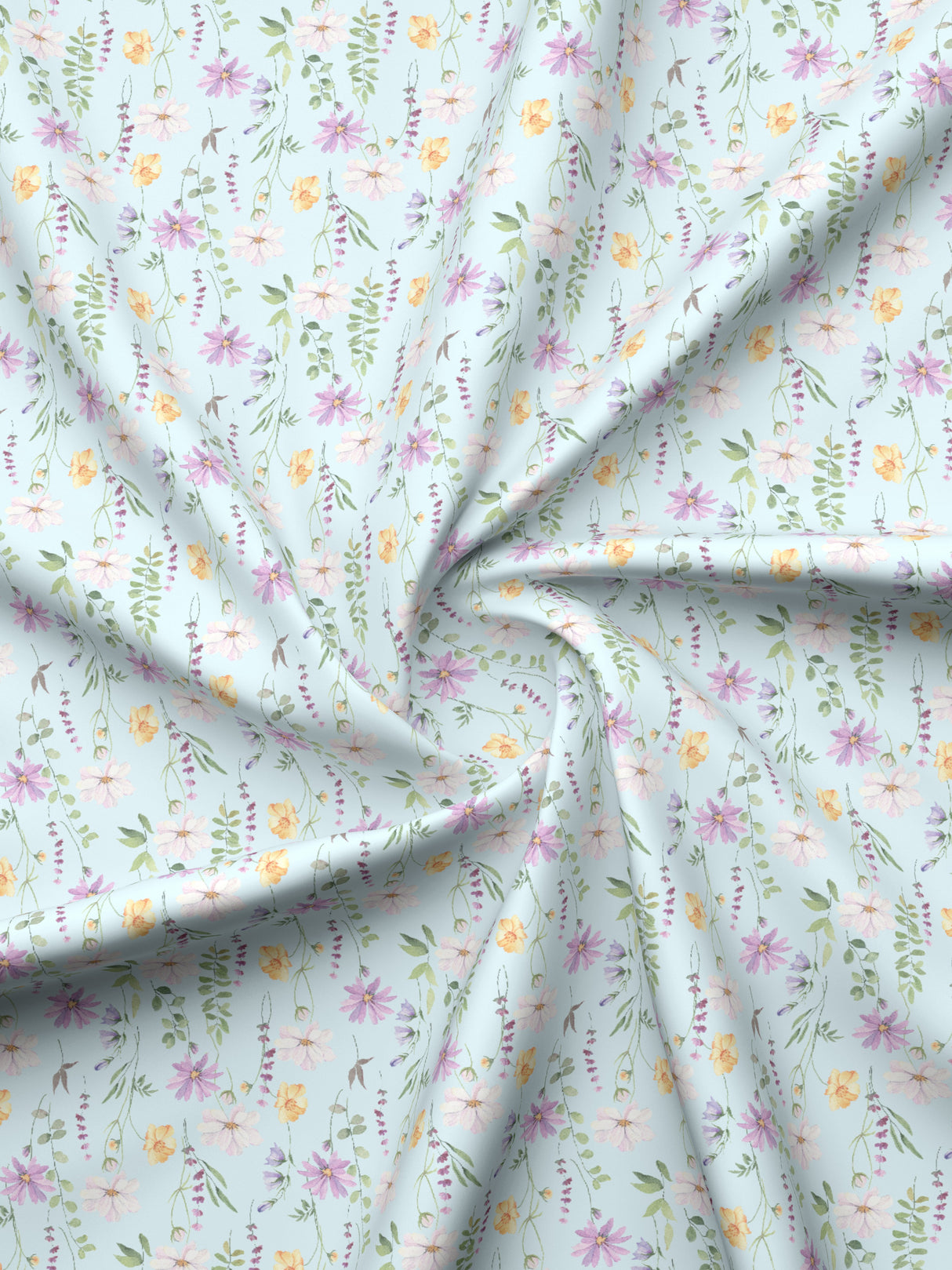 Gardenia Augusta 100% Cotton 300 TC Blue Digital Floral Print King Bedsheet with 2 Pillow Covers