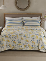 Valatia 100% Cotton 200 TC Double Bedsheet with 2 Pillow Covers - Yellow & Blue Floral