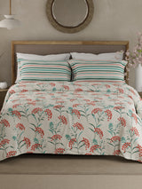 Valatia 100% Cotton 200 TC Double Bedsheet with 2 Pillow Covers - Red & Blue Floral