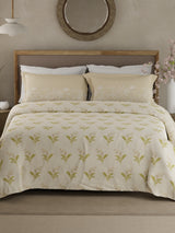 Valatia 100% Cotton 200 TC Double Bedsheet with 2 Pillow Covers - Cream Floral