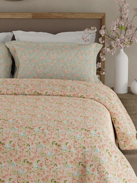 Valatia 100% Cotton 200 TC Double Bedsheet with 2 Pillow Covers - Pink Floral