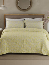 Valatia 100% Cotton 200 TC Double Bedsheet with 2 Pillow Covers - Yellow Floral