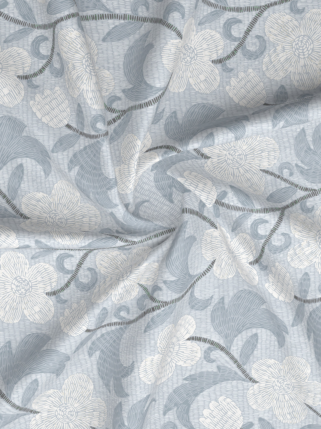 Valatia 100% Cotton 200 TC Single Bedsheet with 1 Pillow Cover - Blue Floral