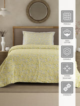 Valatia 100% Cotton 200 TC Single Bedsheet with 1 Pillow Cover - Yellow Floral