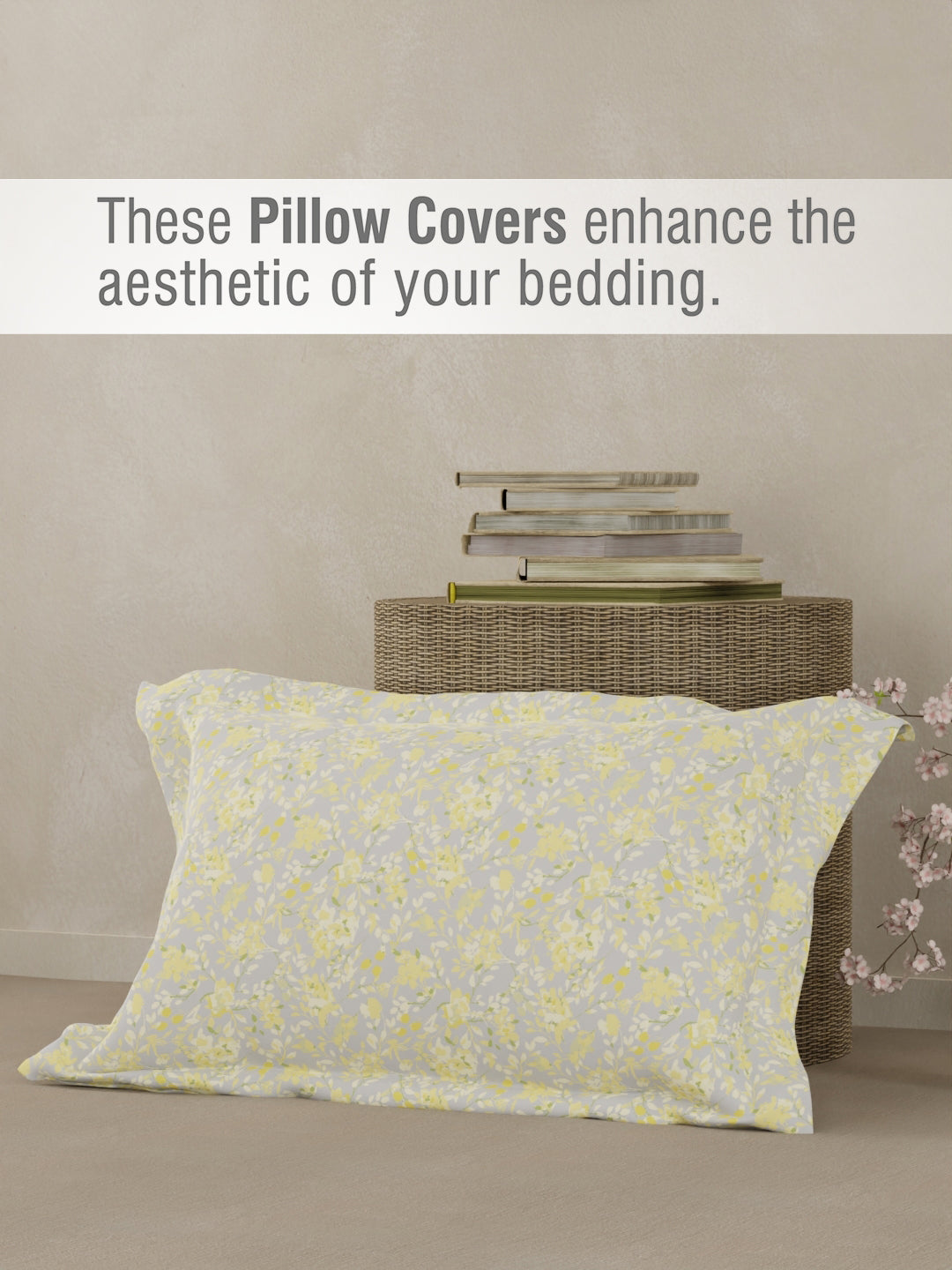 Valatia 100% Cotton 200 TC Single Bedsheet with 1 Pillow Cover - Yellow Floral