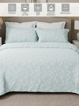 Nature Bouquet Premium 100% Cotton 300 TC Blue Floral King Bedsheet with 2 Pillow Covers (Jasmine Fragrance)