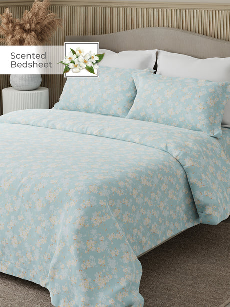 Nature Bouquet 100% Cotton 300 TC King Bedsheet with 2 Pillow Covers | Floral Fragrance Bedsheet Set