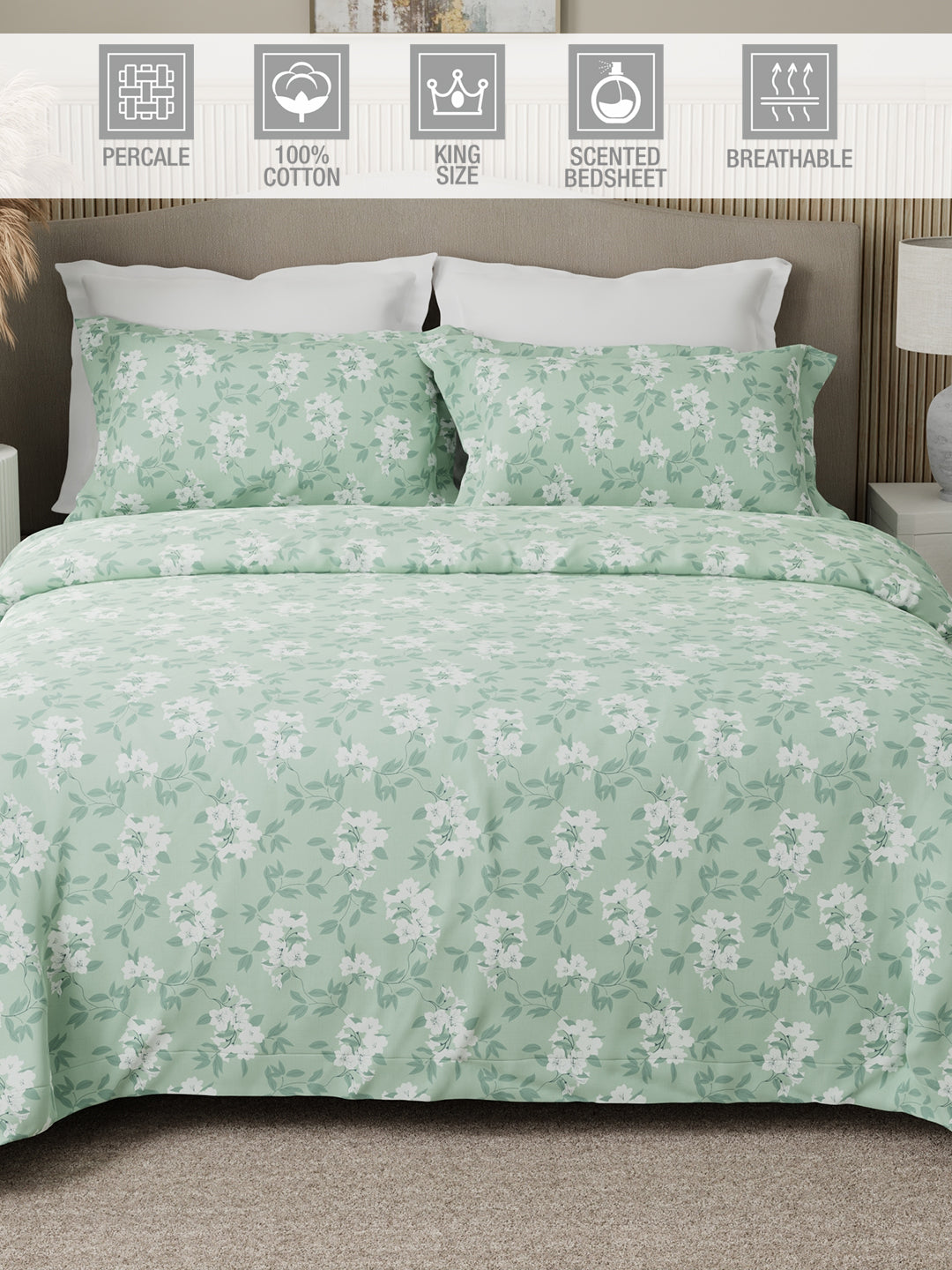 Nature Bouquet 100% Cotton 300 TC King Bedsheet with 2 Pillow Covers | Floral Fragrance Bedsheet Set