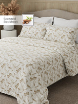 Nature Bouquet Premium 100% Cotton 300 TC Beige King Bedsheet with 2 Pillow Covers (Sandalwood Fragrance)