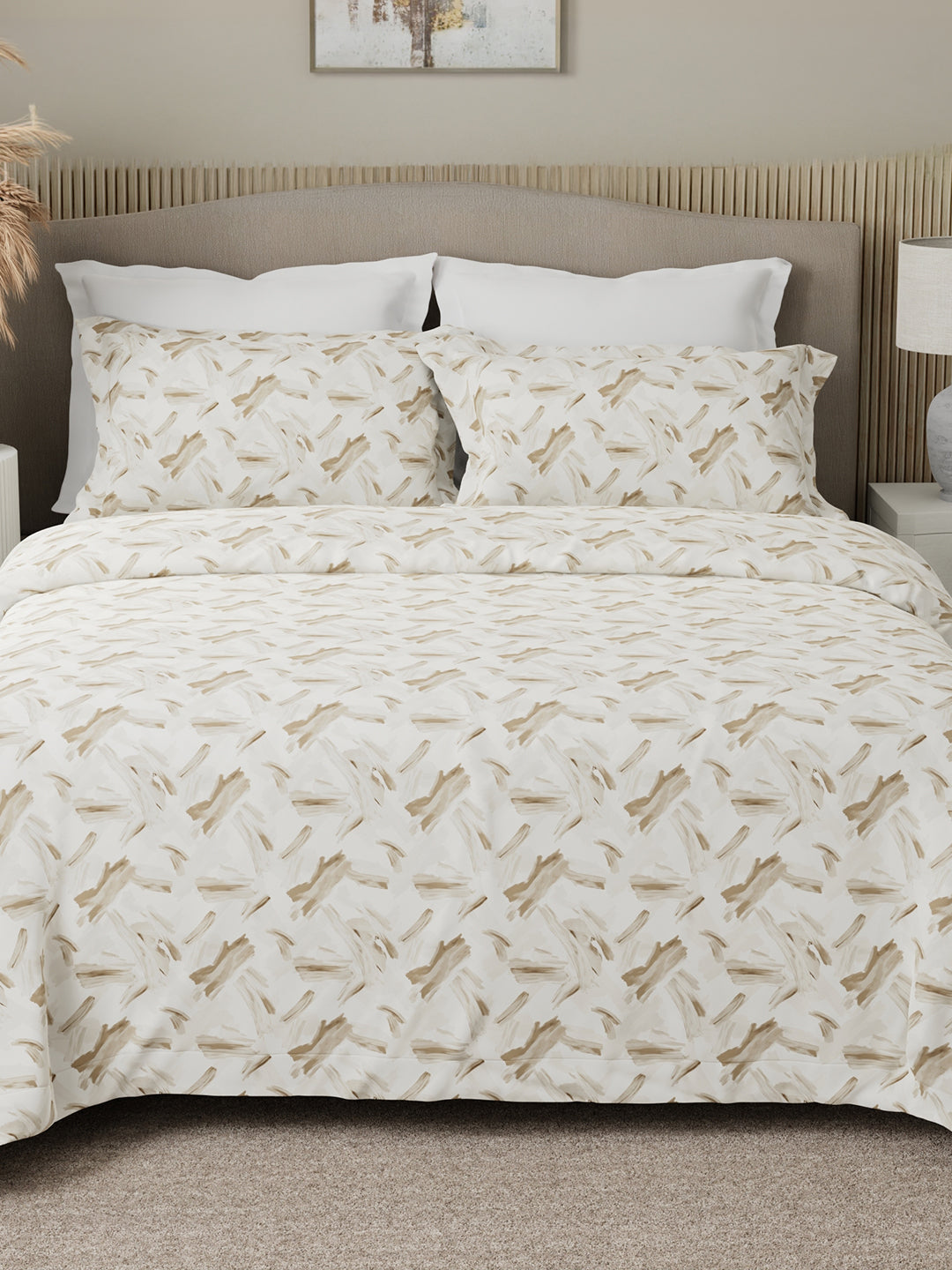 Nature Bouquet Premium 100% Cotton 300 TC Beige King Bedsheet with 2 Pillow Covers (Sandalwood Fragrance)