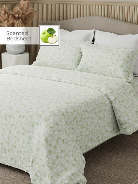 Nature Bouquet 100% Cotton 300 TC King Bedsheet with 2 Pillow Covers | Floral Fragrance Bedsheet Set