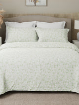 Nature Bouquet Premium 100% Cotton 300 TC Green Floral King Bedsheet with 2 Pillow Covers (Green Apple Fragrance)