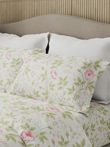 Nature Bouquet Premium 100% Cotton 300 TC White, Green & Pink Floral King Bedsheet with 2 Pillow Covers (Rose Fragrance)
