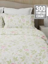 Nature Bouquet Premium 100% Cotton 300 TC White, Green & Pink Floral King Bedsheet with 2 Pillow Covers (Rose Fragrance)