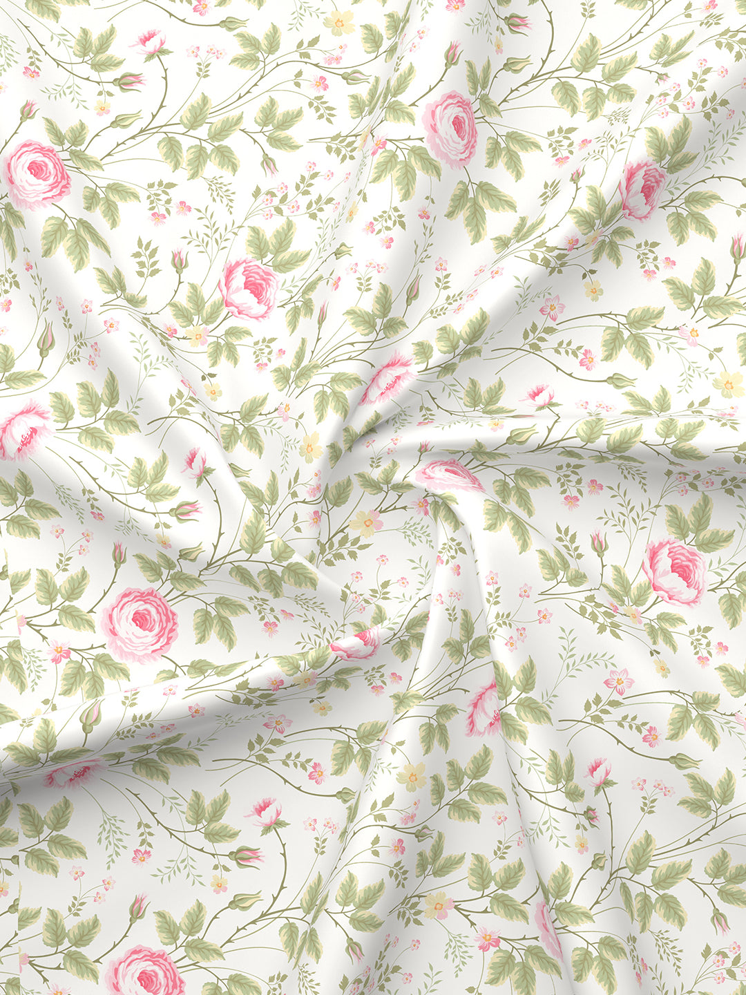 Nature Bouquet Premium 100% Cotton 300 TC White, Green & Pink Floral King Bedsheet with 2 Pillow Covers (Rose Fragrance)