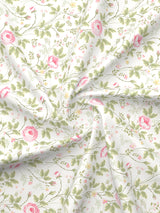 Nature Bouquet Premium 100% Cotton 300 TC White, Green & Pink Floral King Bedsheet with 2 Pillow Covers (Rose Fragrance)
