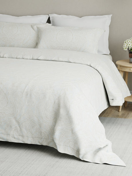 Cottage Garden 100% Cotton 300 TC Cream & Blue Ethnic Print King Bedsheet with 2 Pillow Covers - Perfect for Gifting