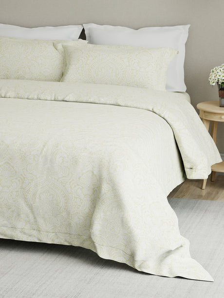 Cottage Garden 100% Cotton 300 TC Green & White Ethnic Print King Bedsheet with 2 Pillow Covers - Perfect for Gifting