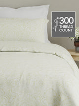 Cottage Garden 100% Cotton 300 TC Green & White Ethnic Print King Bedsheet with 2 Pillow Covers - Perfect for Gifting