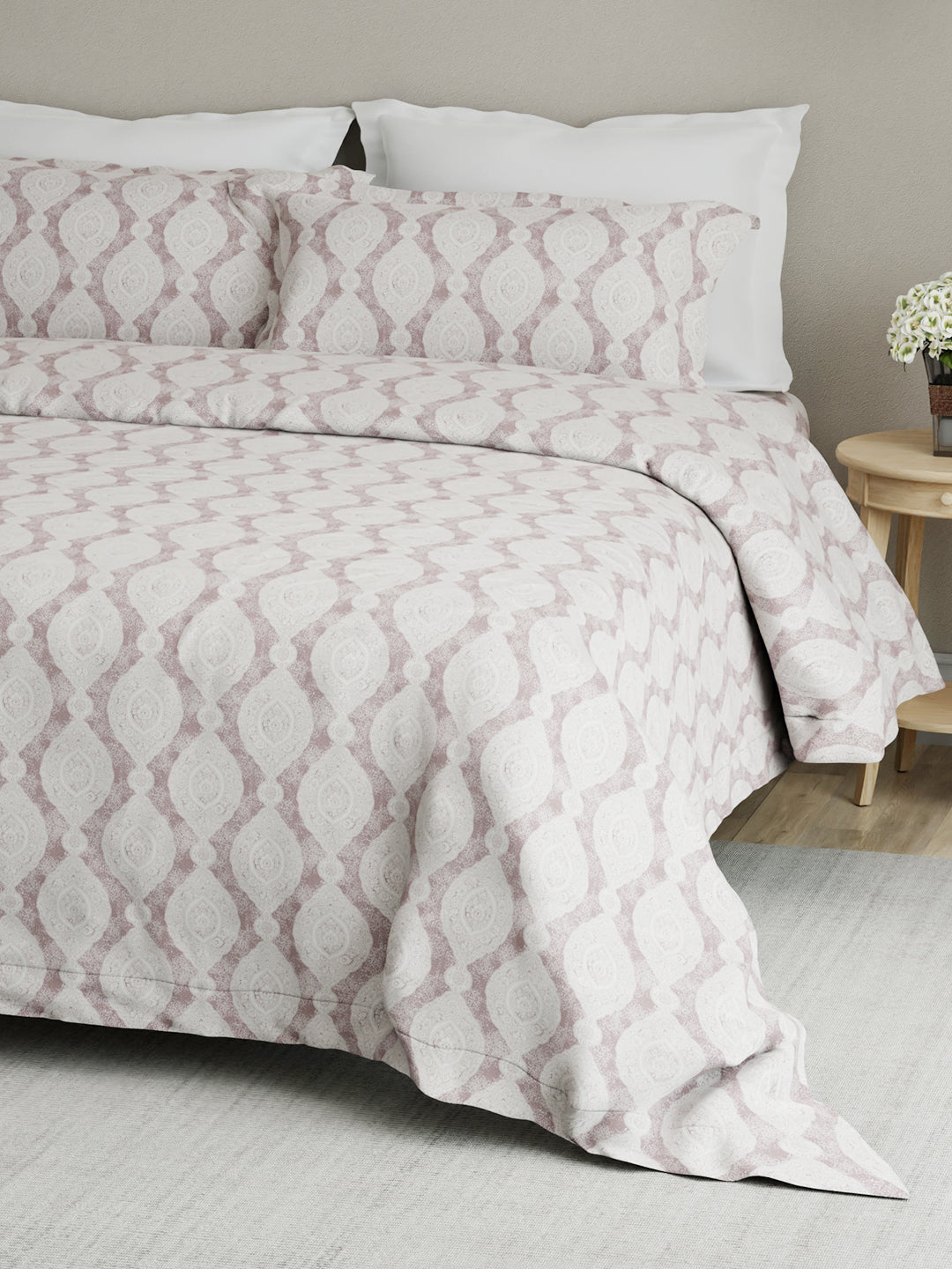 Cottage Garden 100% Cotton 300 TC Grey Ethnic Print King Bedsheet with 2 Pillow Covers - Perfect for Gifting
