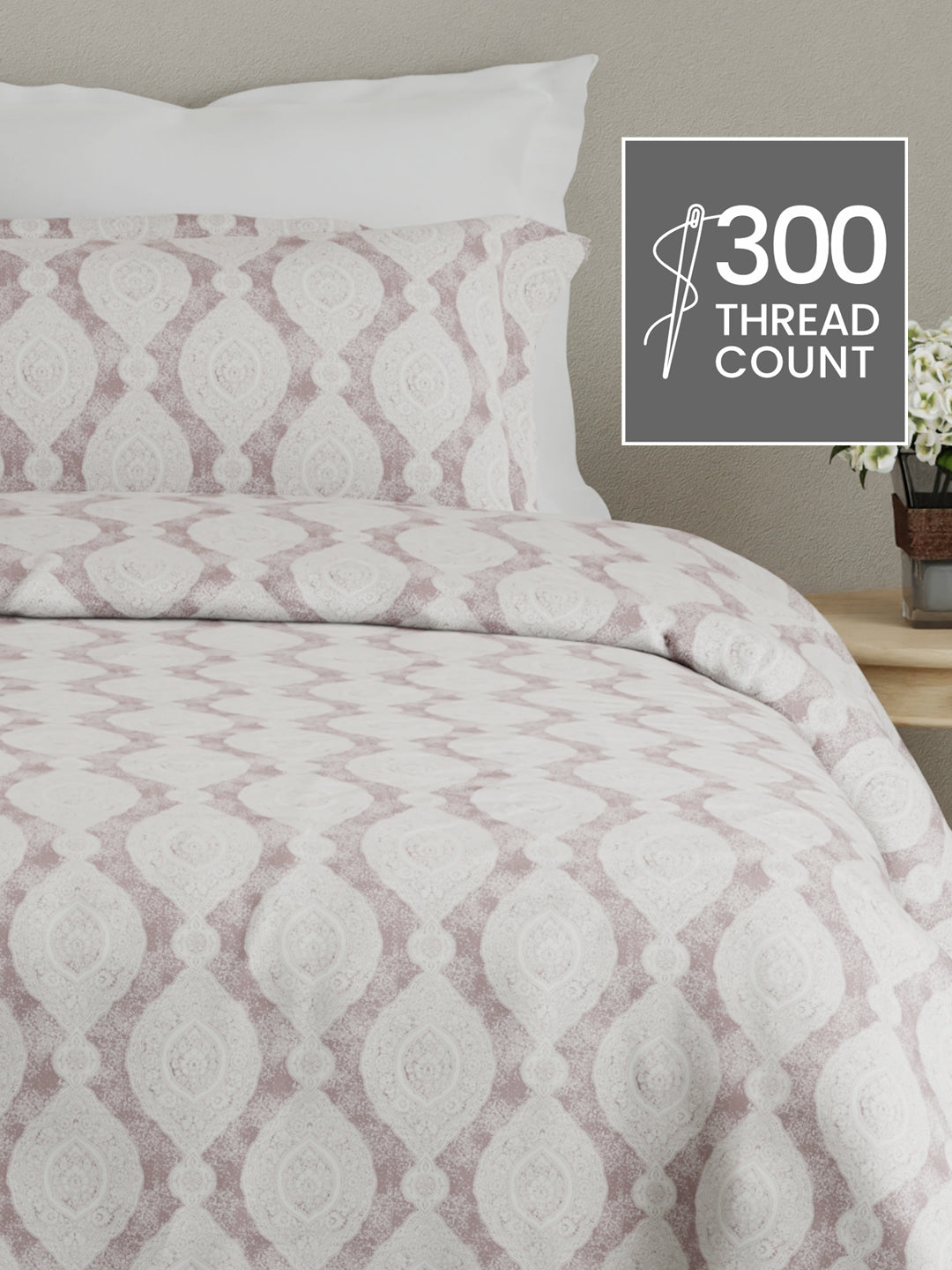 Cottage Garden 100% Cotton 300 TC Grey Ethnic Print King Bedsheet with 2 Pillow Covers - Perfect for Gifting