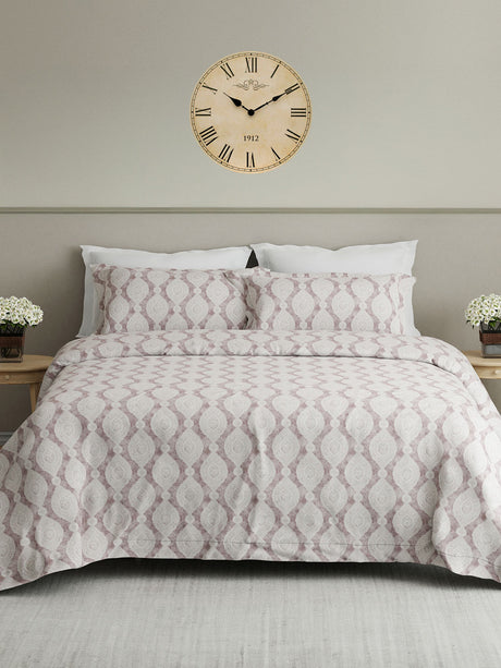 100% Cotton King Bedsheet Set, 300 TC Grey Ethnic Print - Perfect for Gifting, Cottage Garden