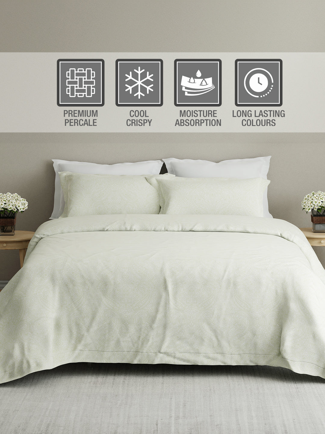 Cottage Garden 100% Cotton 300 TC White Ethnic Print King Bedsheet with 2 Pillow Covers - Perfect for Gifting