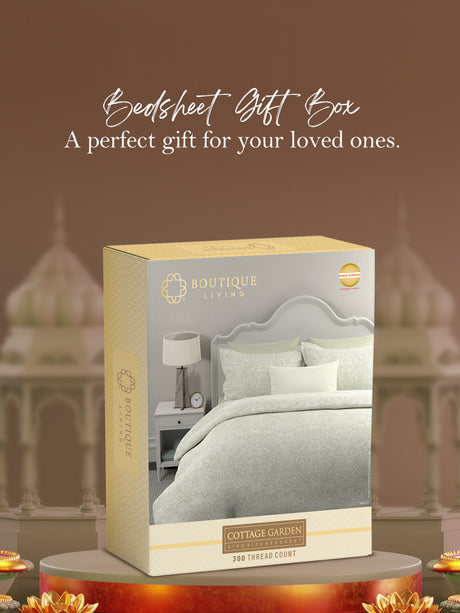Cottage Garden 100% Cotton 300 TC White Ethnic Print King Bedsheet with 2 Pillow Covers - Perfect for Gifting