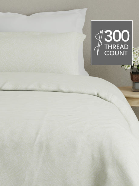 Cottage Garden 100% Cotton 300 TC White Ethnic Print King Bedsheet with 2 Pillow Covers - Perfect for Gifting