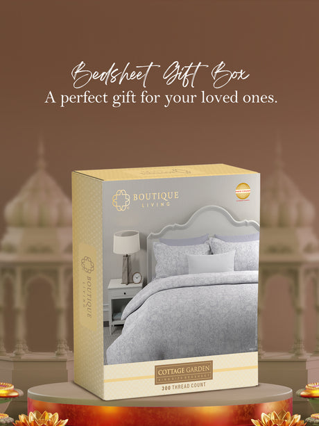 Cottage Garden 100% Cotton 300 TC Grey Floral King Bedsheet with 2 Pillow Covers - Perfect for Gifting