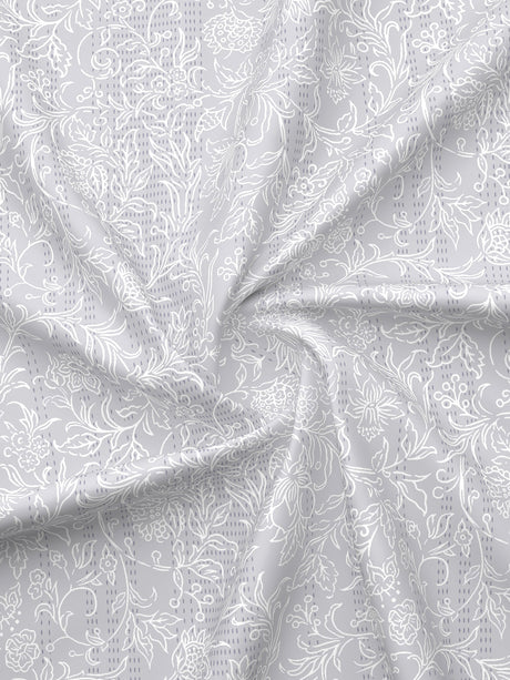 Cottage Garden 100% Cotton 300 TC Grey Floral King Bedsheet with 2 Pillow Covers - Perfect for Gifting